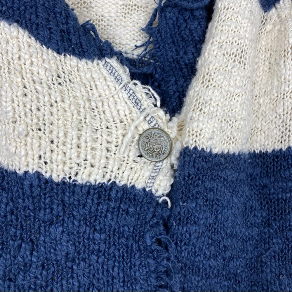 Free People Blue and Cream Stripe Coat of Arms Jacket Cardigan‎ Size S